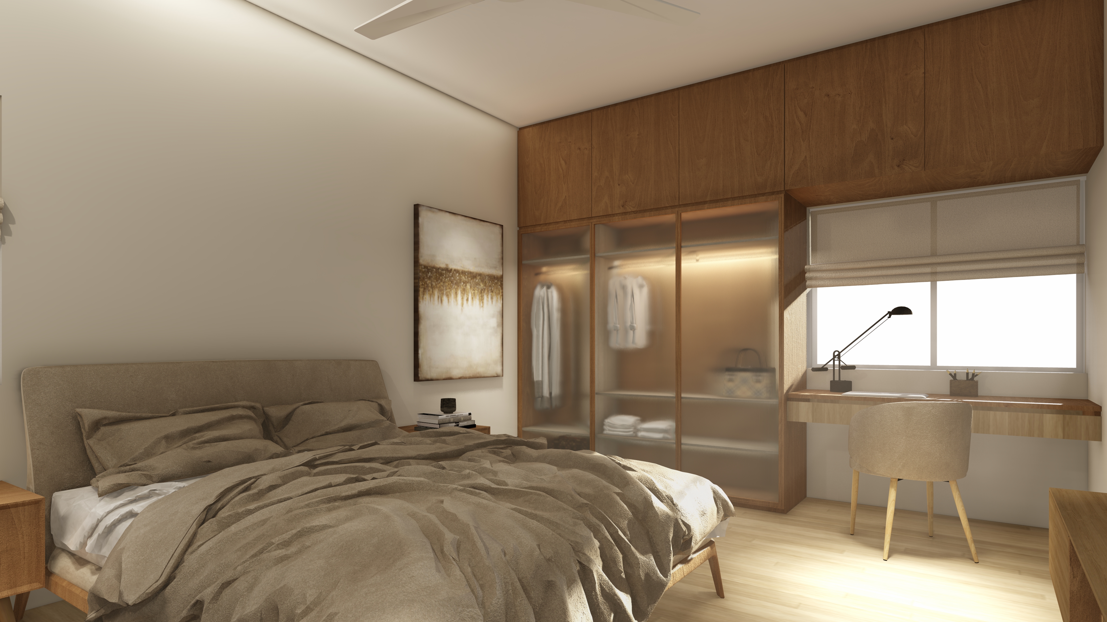 Master bedroom with walk-in wardrobe and study