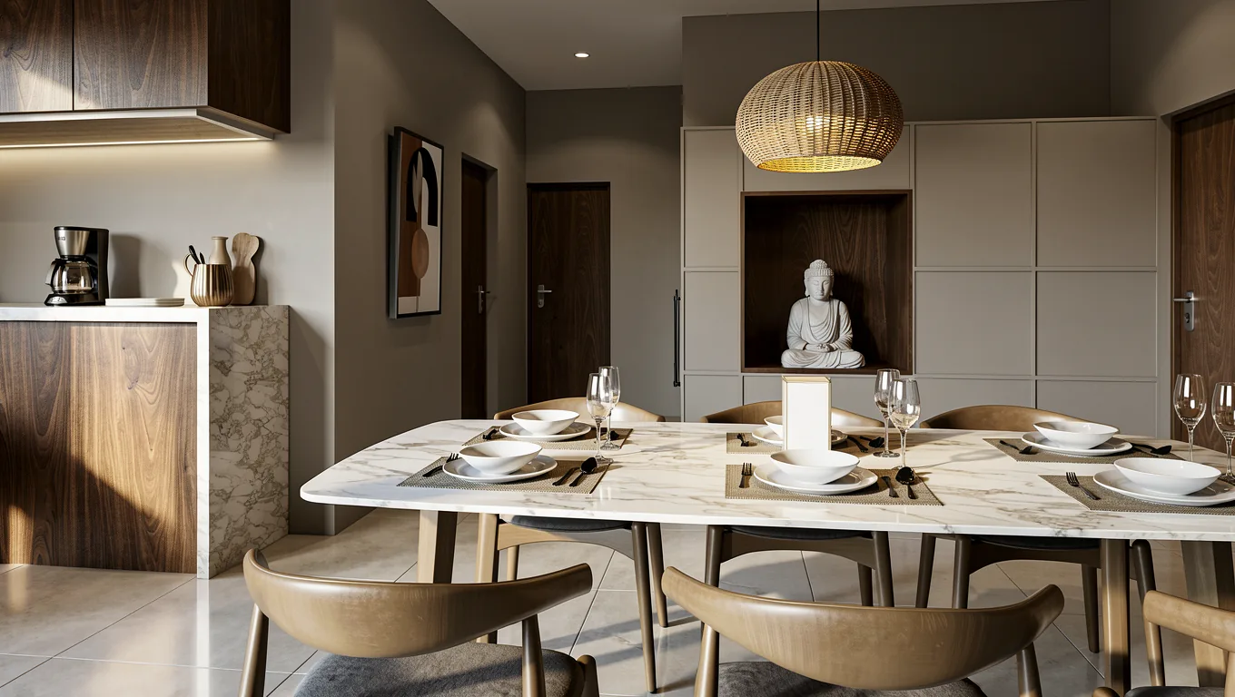 Dining and kitchen with prayer niche