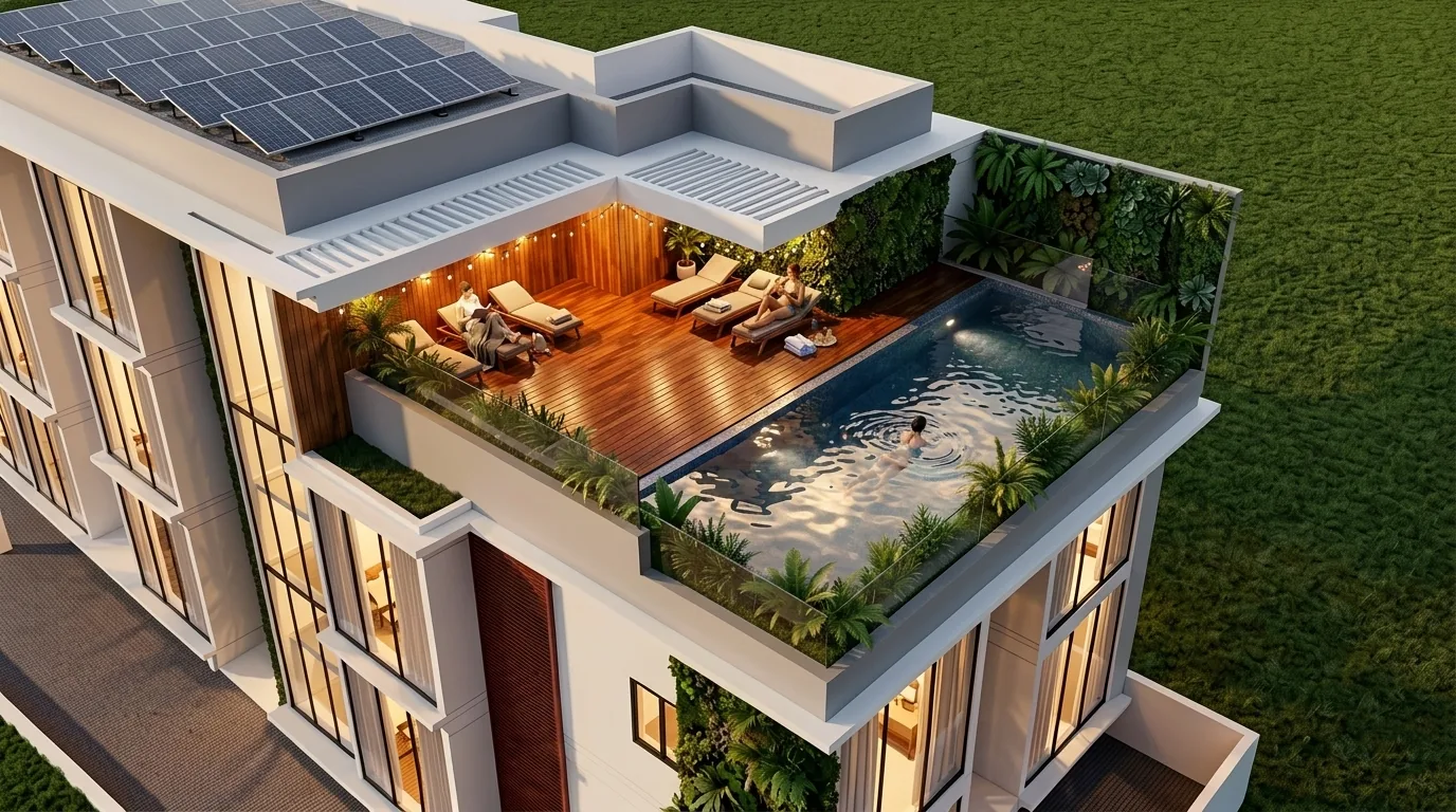 Oslo Haven rooftop infinity pool and solar deck