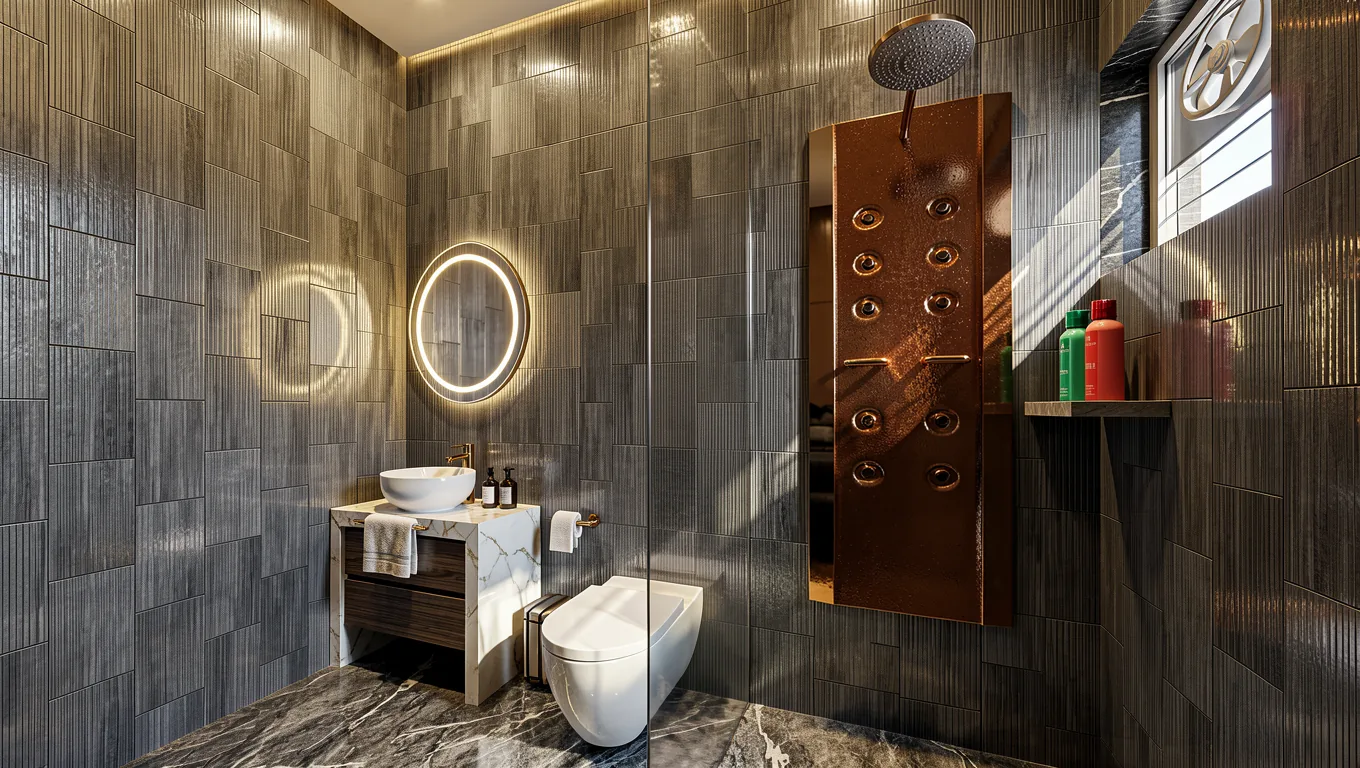 Suite bathroom with rain shower and marble vanity