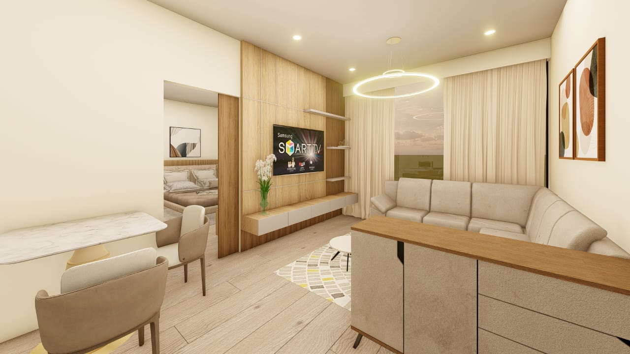 Suite living, dining and kitchen